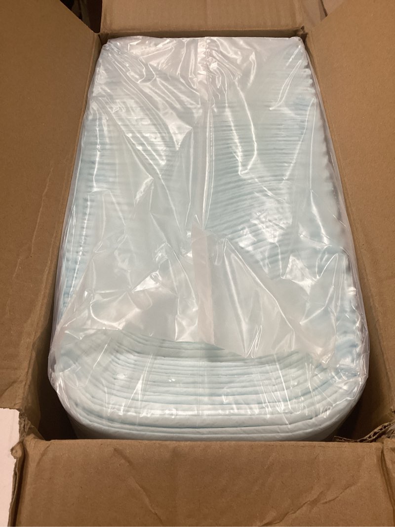 Condition photo showing New/Like New for amazon basics leak-proof dog and puppy potty training pee pads with quick-dry 5-layer super absorbent design, regular size 22 x 22 inch, blue & white, 100 count regular 100 count