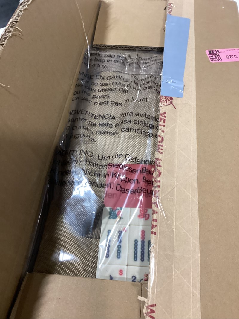 Condition photo showing New/Like New for yellow mountain imports american mahjong set, mojave (ivory) with brown soft case, all-in-one racks with pushers, wright patterson scoring coins, dice, & wind indicator
