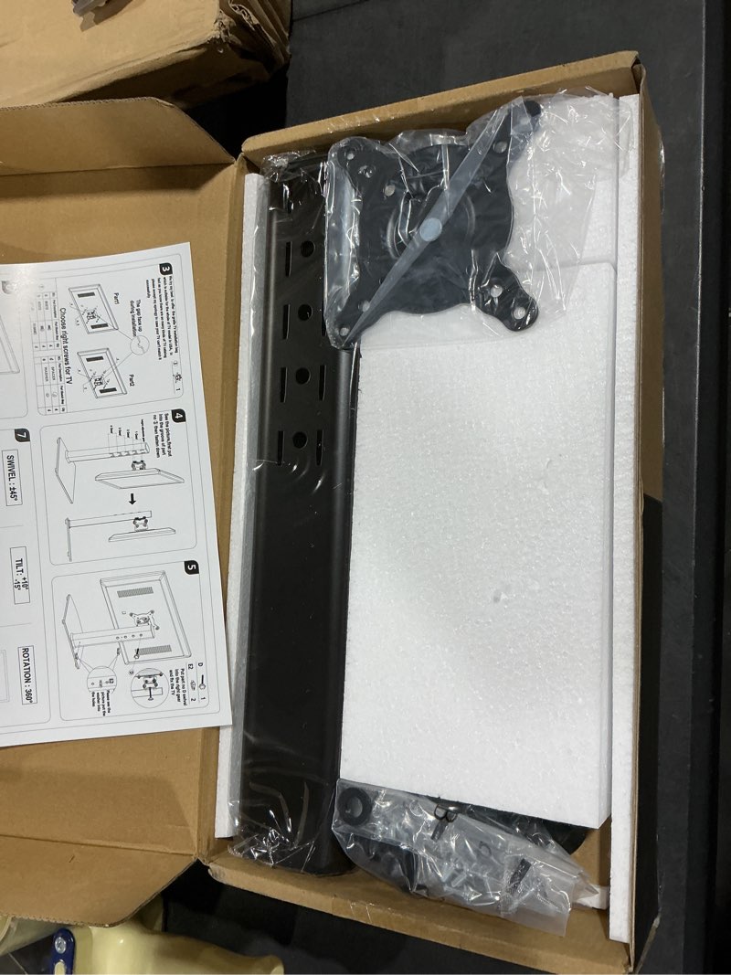 Condition photo showing New/Like New for Single LCD Computer Monitor Free-Standing Desk Stand Mount Riser for 13 inch to 32 inch screen with Swivel, Height Adjustable, Rotation, Vesa Base Stand Holds One (1) Screen up to 77Lbs(HT05B-001)) Black