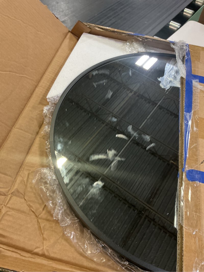 Condition photo showing As Is for 22 inch round bathroom mirror, 2 pack black metal framed circle wall mirror for over sink, modern vanity mirror for bathroom with tempered glass matte black 22"l x 22"w-2pcs