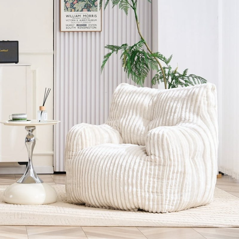 PORKISS Bean Bag Chairs, Soft Tufted Foam Lazy Sofa with Corduroy Fabric for Dorm Bedroom Living Room, Single Leisure Accent Sofa Chair for Adults Teens, Beige