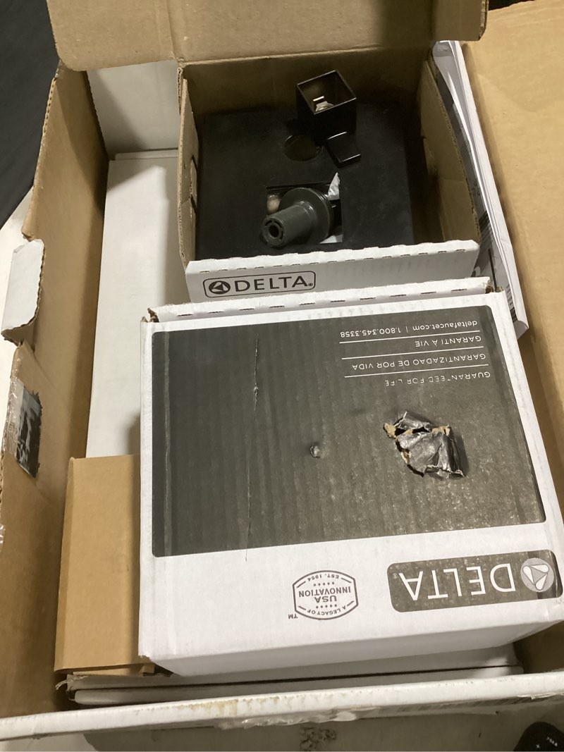 Condition photo showing Good Condition for delta modern 14 series square rain shower system faucet set, rainfall matte black shower head and handle set, valve trim kit, 10 inch, matte black 342701-bl matte black with rough