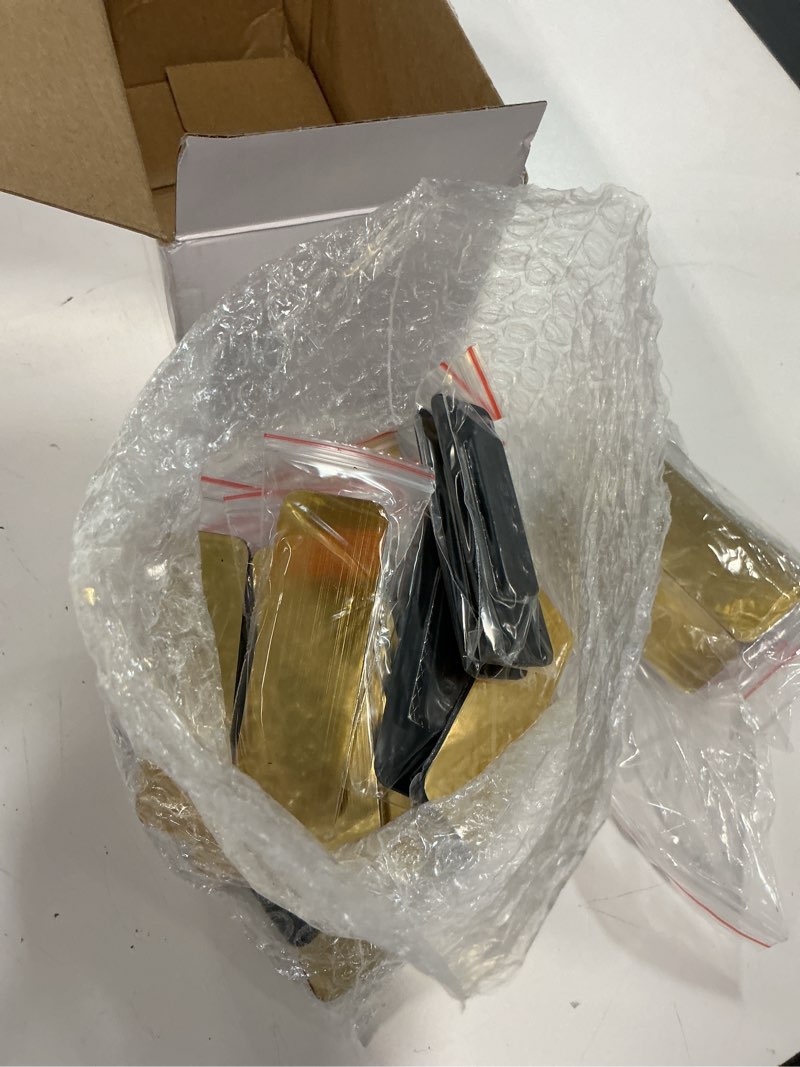 Condition photo showing As Is for geelin 50 pack magnetic name tags blank name badge holder plastic id tag backing 1 x 3 inches with 3 pcs magnets for police office employee custom(gold)
