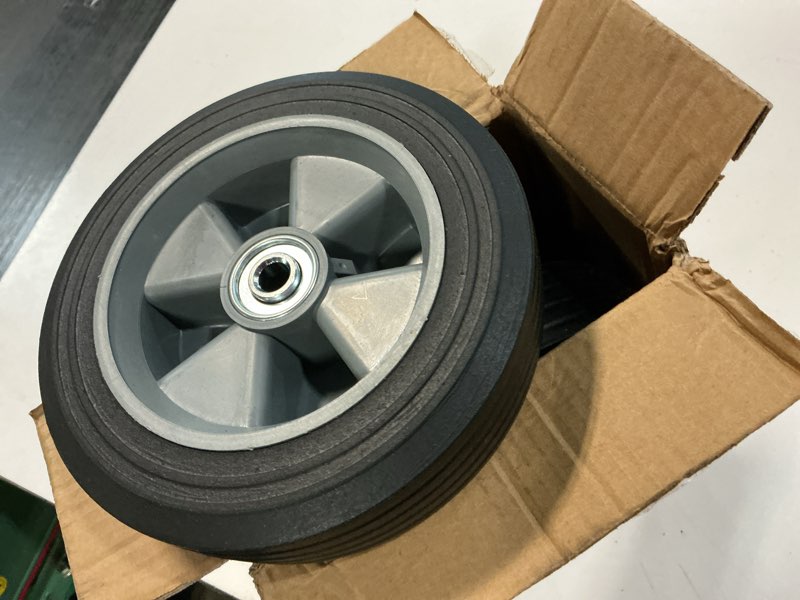 Condition photo showing Good Condition for gicool 8" x 2" solid rubber flat-free tire and wheel, with ball bearings and 1/2” axle bore hole, 2" offset hub, for hand truck dolly trolley garden wagon cart generator replacement tire, 2 pack 8" , bore dia.1/2"