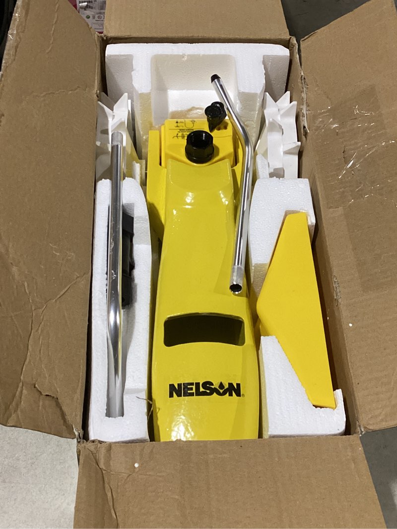 Condition photo showing As Is for nelson rain train 13 500 square feet cast iron traveling sprinkler  yellow