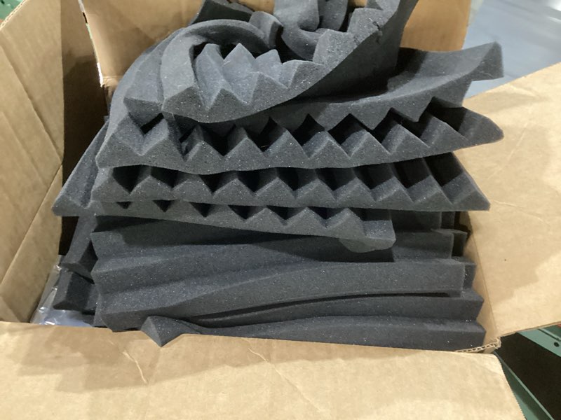 Condition photo showing As Is for Burdurry 50 Pack Acoustic Panels Soundproof Studio Foam for Walls Sound Absorbing Panels Sound Insulation Wedge for Studio, 1" X 12" X 12" (Black) 50Pack Black