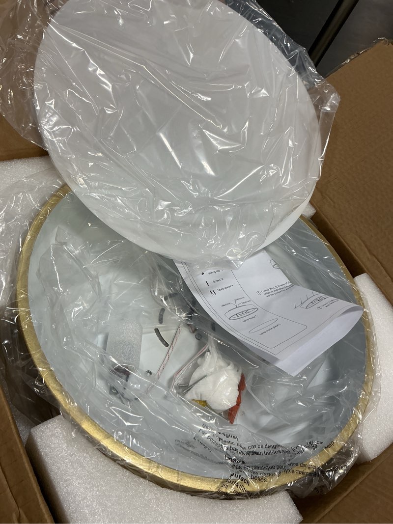 Condition photo showing New/Like New for Modern Gold Flush Mount Ceiling Light Fixture,Contemporary 3-Light Round Ceiling Lights with White Acrylic Shade for Hallway,Foyer,Entryway,Closet, Bedroom,Kitchen(15.8") Gold 15.8"