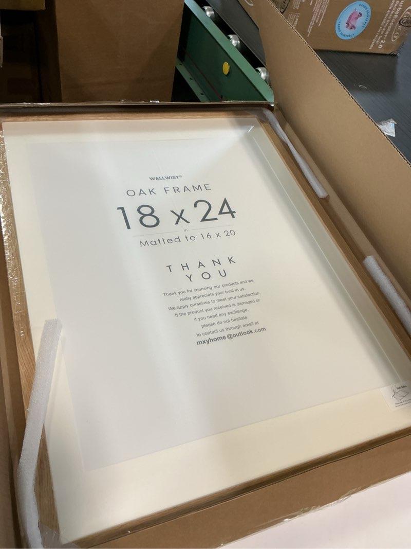 Condition photo showing Good Condition for 18x24 Poster Frame, Solid Oak 18x24 Poster Frames Matted to 16x20, 24x18 Natural Wooden Frame Horizontal or Vertical Wall Mounting, Set of 1 18x24 in - 1P Natural Oak