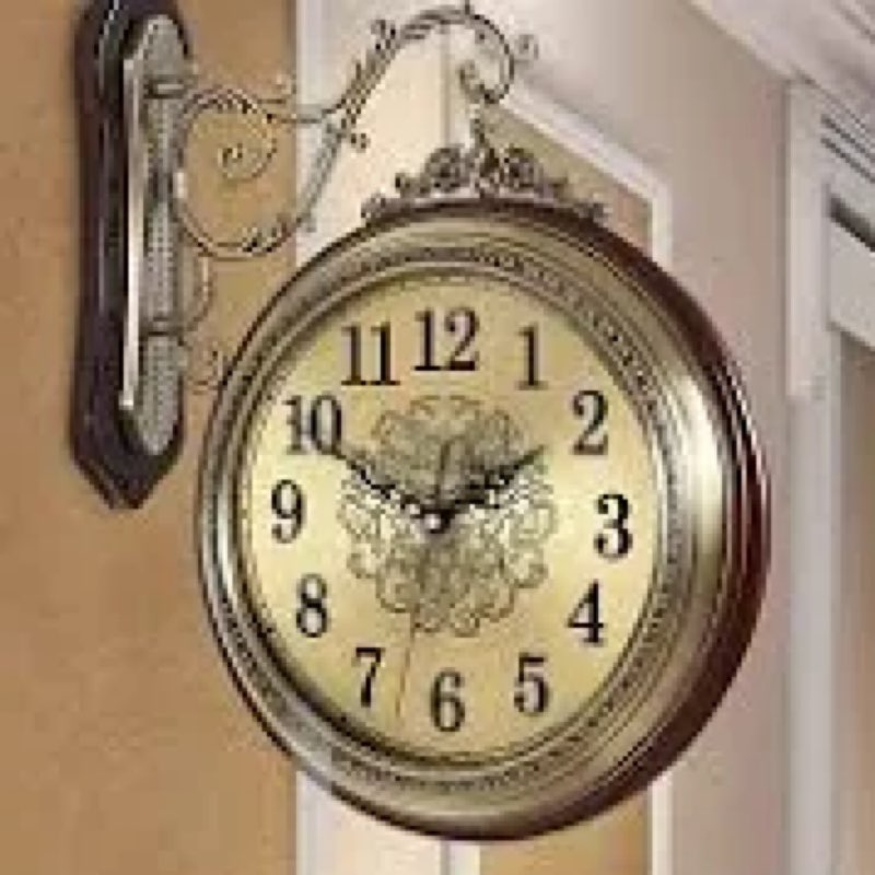 Large Wall Clock Double Sided, European Style Double Sided Alloy Wall Clock 360° Rotating Metal Wall
