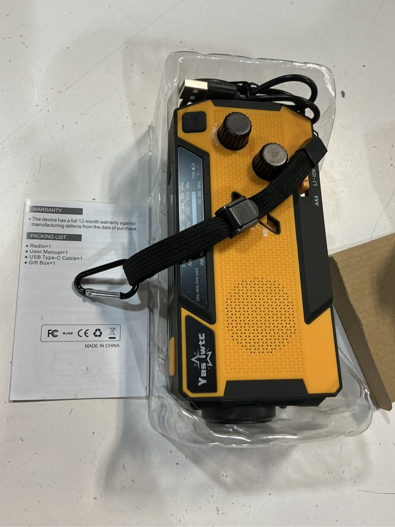 Condition photo showing Good Condition for hand crank emergency radio 7400mwh (2000mah) solar hand crank radio built in 3 charging cables am/fm/noaa weather radio battery operated hand crank charger for emergency supplies survival gear 2000mah orange