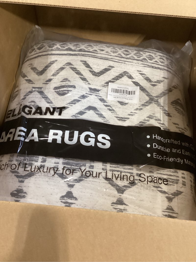 Condition photo showing Good Condition for 8x10 area rug for living room moroccan washable rugs non slip indoor floor carpet foldable large soft area rug for dining room bedroom with low pile(grey,8'x10') grey 8'x10'(rectangular)