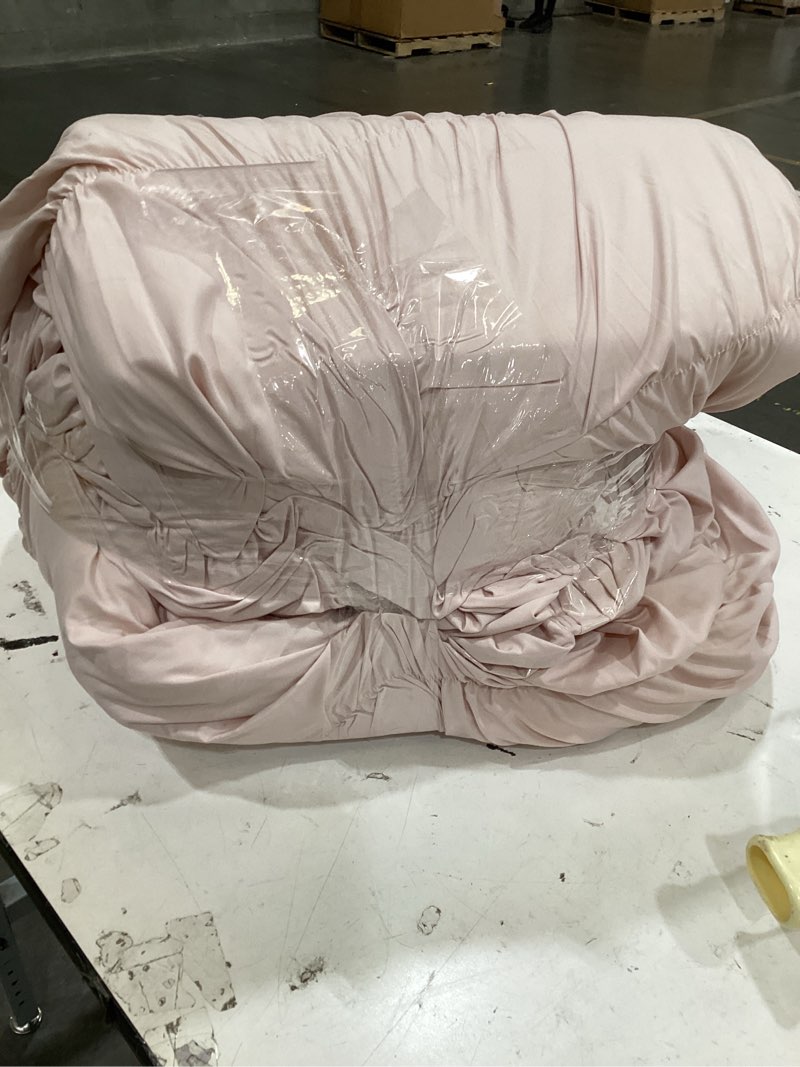 Condition photo showing As Is for bedsure queen comforter set pink - bed in a bag queen size bedding 7 pieces, gentlesoft™ pintuck bed set gift for family, all season down alternative comforter with sheets, pillowcases & shams 06 - pink queen