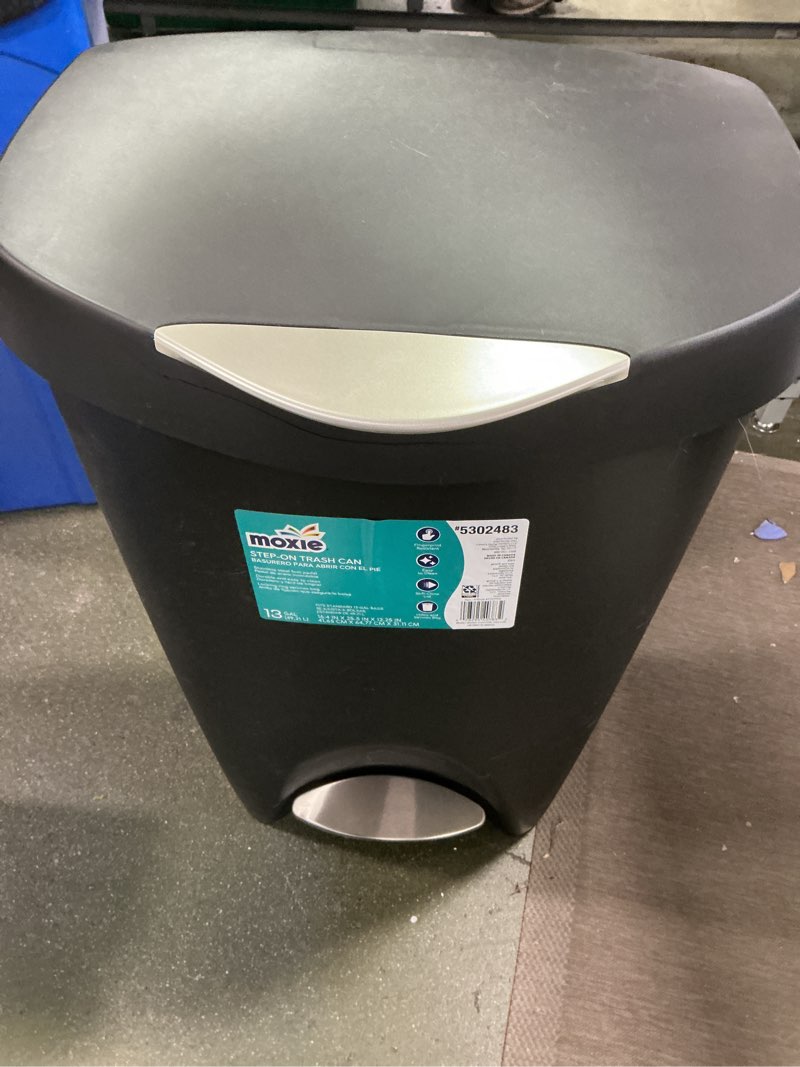Condition photo showing As Is for Moxie step on trash can 13 gal