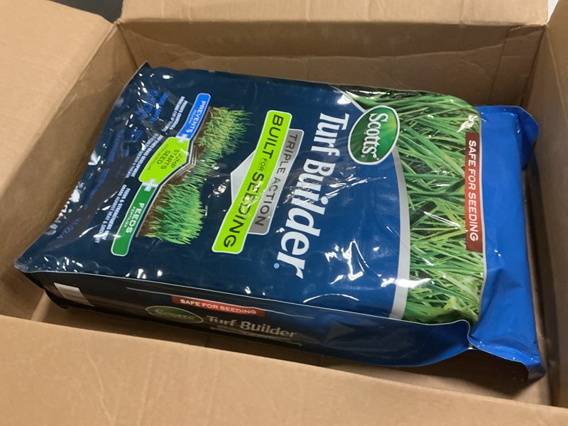 Condition photo showing New/Like New for scotts turf builder triple action built for seeding - weed preventer and fertilizer for new lawns, lawn food, 4,000 sq. ft., 17.2 lb. 4,000 sq. ft. triple action