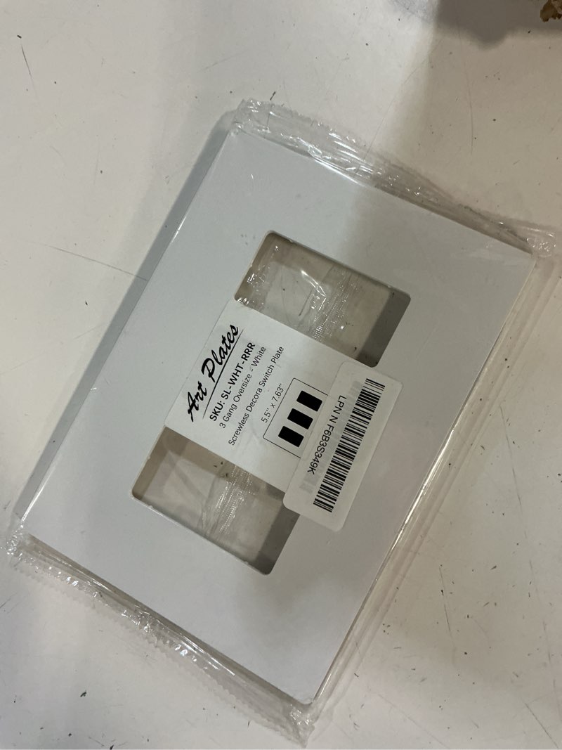 Condition photo showing New/Like New for art plates - oversized screwless child safe switch plate - 5.5" x 7.63" - jumbo 3 gang decorator gfci style - unbreakable polycarbonate - three gang screwless light switch cover plate - glossy white