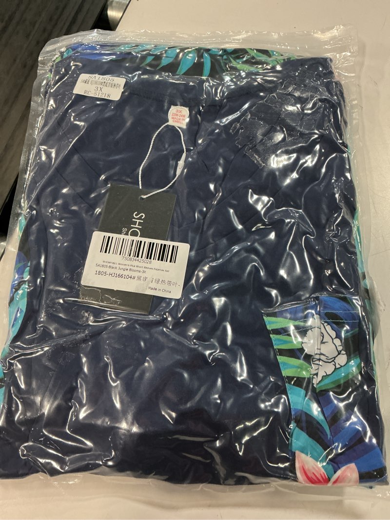 Condition photo showing New/Like New for showmall women s plus size pajama set black jungle blooms 3x 2 piece loungewear set sleepwear for spring summer fall  short sleeve top and printed lon