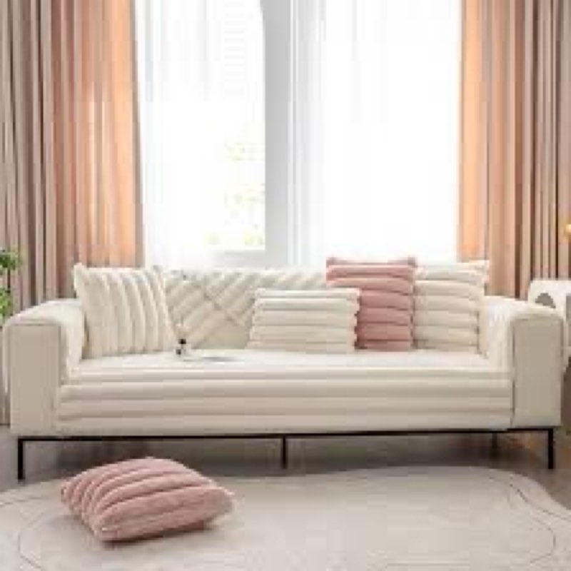  vetops 3D Striped Faux Fur Couch...Pets, Kids (Light Coffee, 36\"×70\")