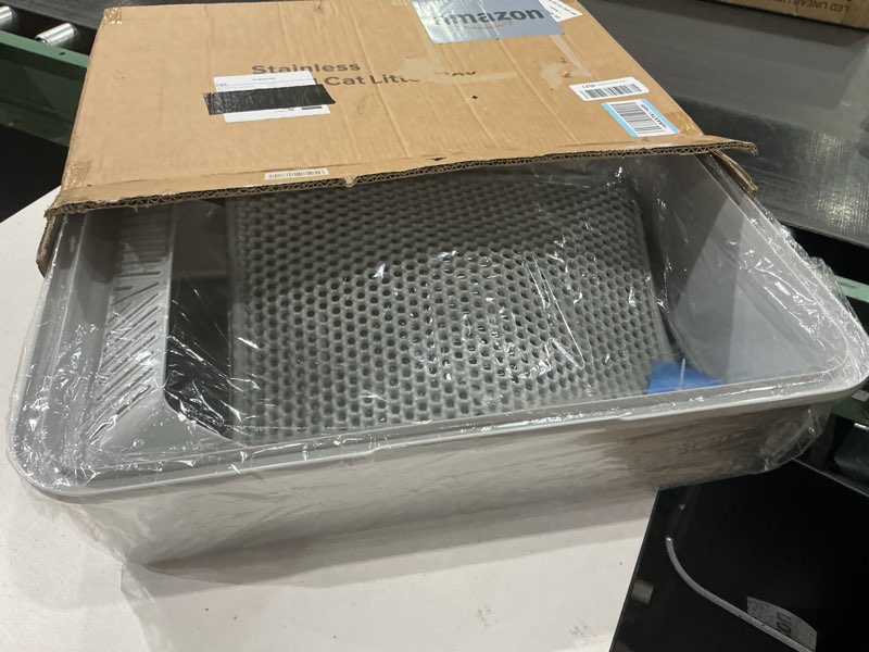 Condition photo showing Good Condition for stainless steel litter box | xl enclosed cat litter boxes with lid for big cats | high sided, anti-urine leakage | non-stick bottom & includes litter mat & metal scoop silver gray x-large