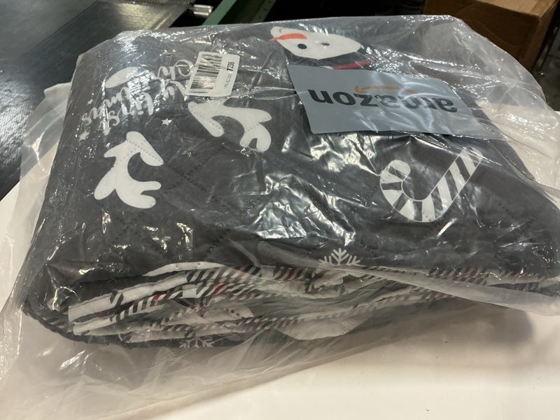 Condition photo showing Good Condition for Invoibler Christmas Quilt Set 3PC Queen Size Grey Printed Quilts Reversible Bedspread Coverlet Set with Snowman Reindeer Xmas Tree Soft Lightweight Coverlet Bedding Set(1 Quilt, 2 Pillow Shams) Grey Snowman Queen(90"x90")