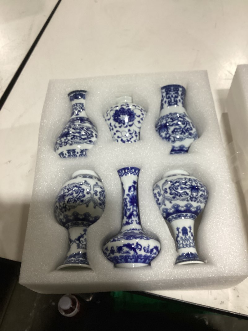 Condition photo showing As Is for maxcheck 24 pcs porcelain blue and white vase mini chinoiserie bud vase vintage ceramic oriental handmade chinese flower jardiniere for home office shelf table centerpieces decor