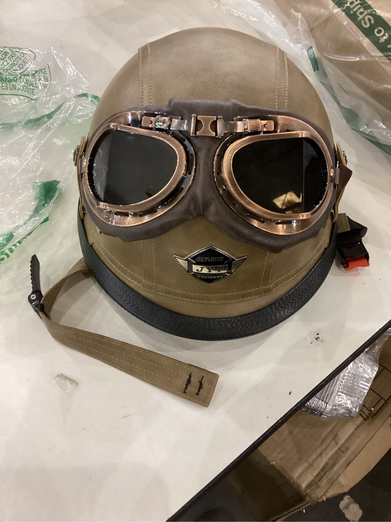 Yesmotor Motorcycle Half Helmet Retro German Handmade Leather Half Face Quick Release Buckle & Goggl