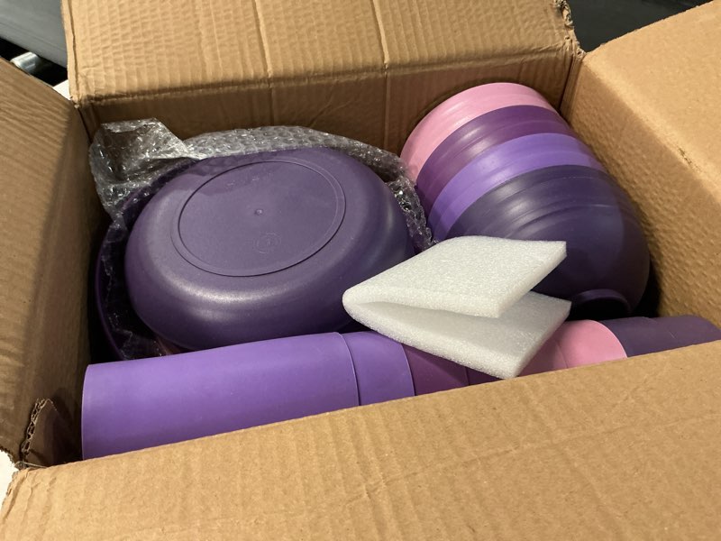 Condition photo showing Good Condition for Teivio 32-Piece Kitchen Plastic Wheat Straw Dinnerware Set, Service for 8, Dinner Plates, Dessert Plate, Cereal Bowls, Cups, Unbreakable Colorful Plastic Outdoor Camping Dishes, Purple Ombre