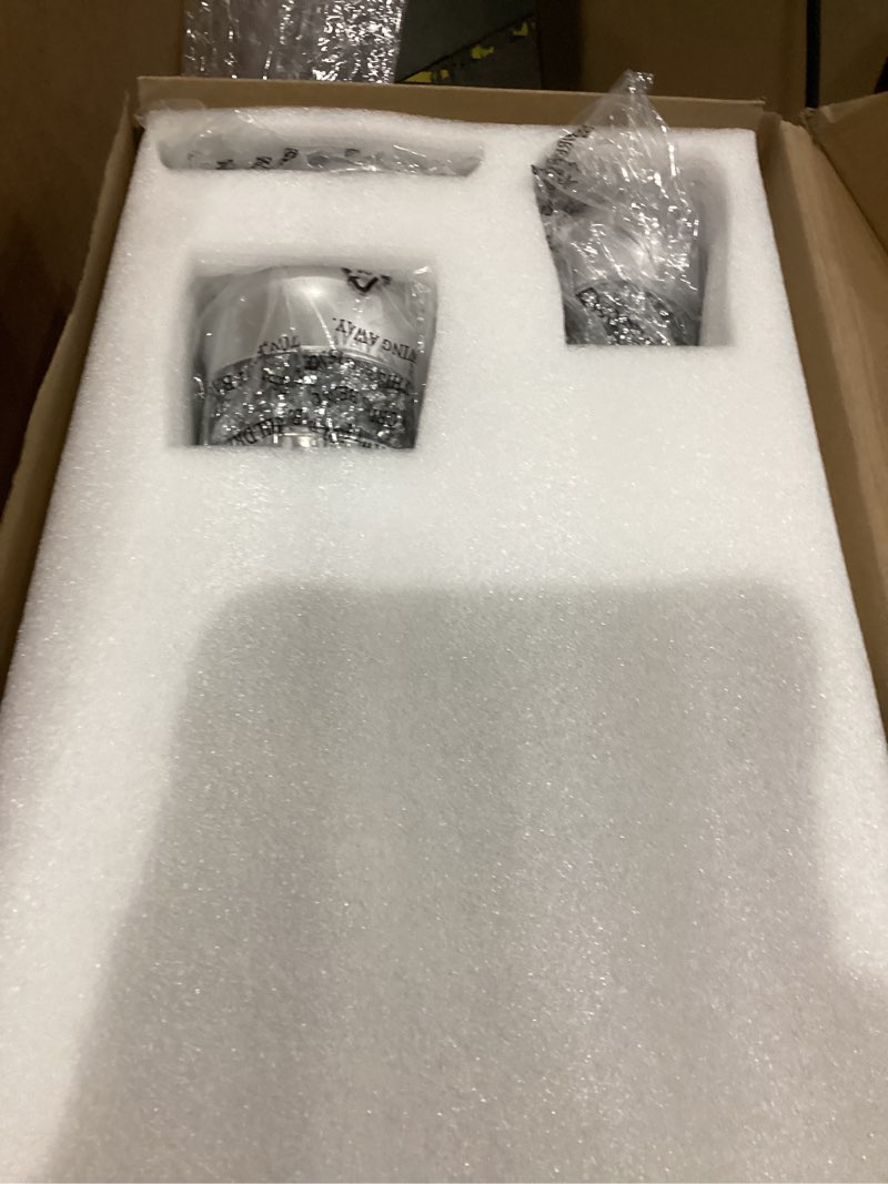 Condition photo showing As Is for Creative Scents Crackled Glass Silver Bathroom Accessories Set Complete - 6 Piece Bathroom Accessory Set Includes: Trash Can, Tissue Box Cover, Soap Dispenser, Toothbrush Holder, Soap Dish & Tumbler 6 Piece Set