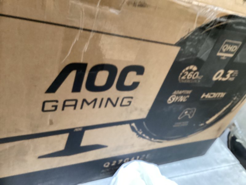 Condition photo showing As Is for incomplete missing power cord and stand*aoc 27 inch qhd gaming monitor 240hz 0.3ms, overclock 260hz, ips, 2560x1440, g-sync compatible, hdr ready, displayport 1.4 hdmi 2.0, vesa mount, 3-year zero-bright-dot, q27g41ze