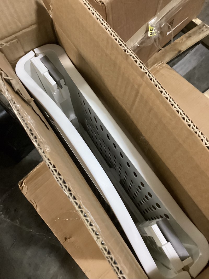 Condition photo showing As Is for Rolling Laundry Hamper with Handles, White Plastic Storage Basket on Wheels, Slim Design, 14W x 7.5D x 21H inches (large size)