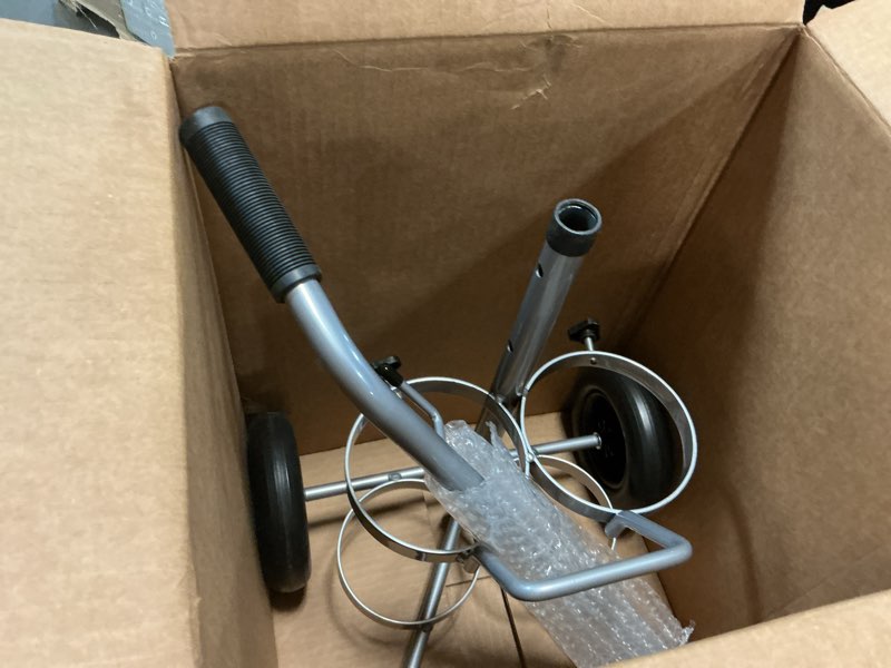 Condition photo showing Good Condition for ResOne Lightweight Dual D/E Oxygen Tank Cart, Adjustable Handle, Durable Powder-Coated Finish, Portable Oxygen Cart with Wheels, Holds 2 Size D Or E Tanks Oxygen, Medical Oxygen Tank Transport 1