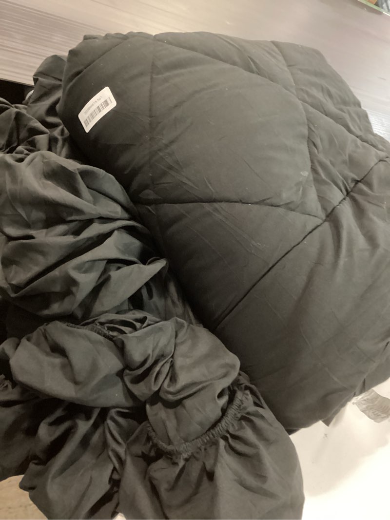 Condition photo showing As Is for CozyLux Queen Comforter Set Black, 7 Pieces Bed in a Bag, Black Comforter Queen Size, All Season Bedding Sets with Stitch Quilted Comforter, Flat Sheet, Fitted Sheet, Pillowcases Black Queen