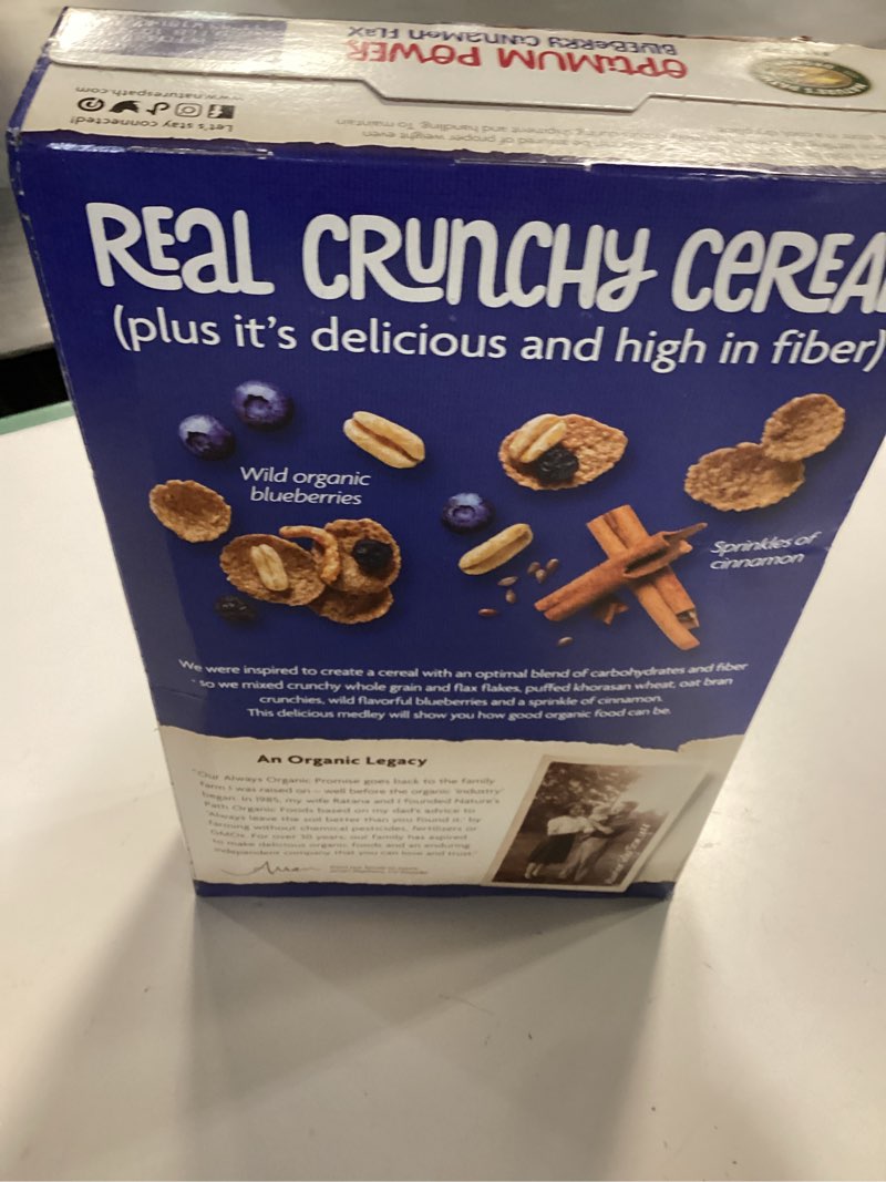 Condition photo showing Good Condition for Nature's Path Organic Optimum Power Flax - Soy & Blueberry Cereal - 14 oz