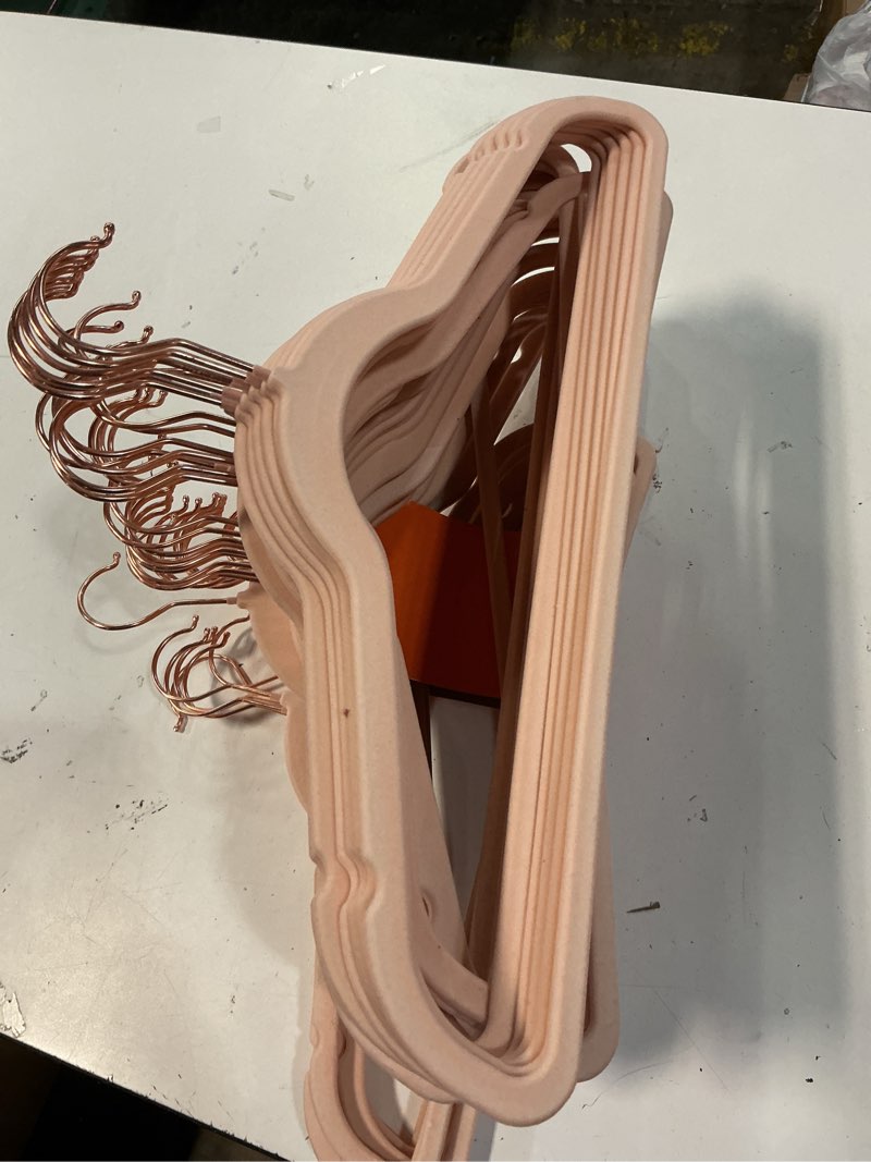Condition photo showing Good Condition for amazon basics space saving slim velvet non-slip suit clothes hangers, sturdy construction, closet organizer, pack of 50, blush pink/rose gold