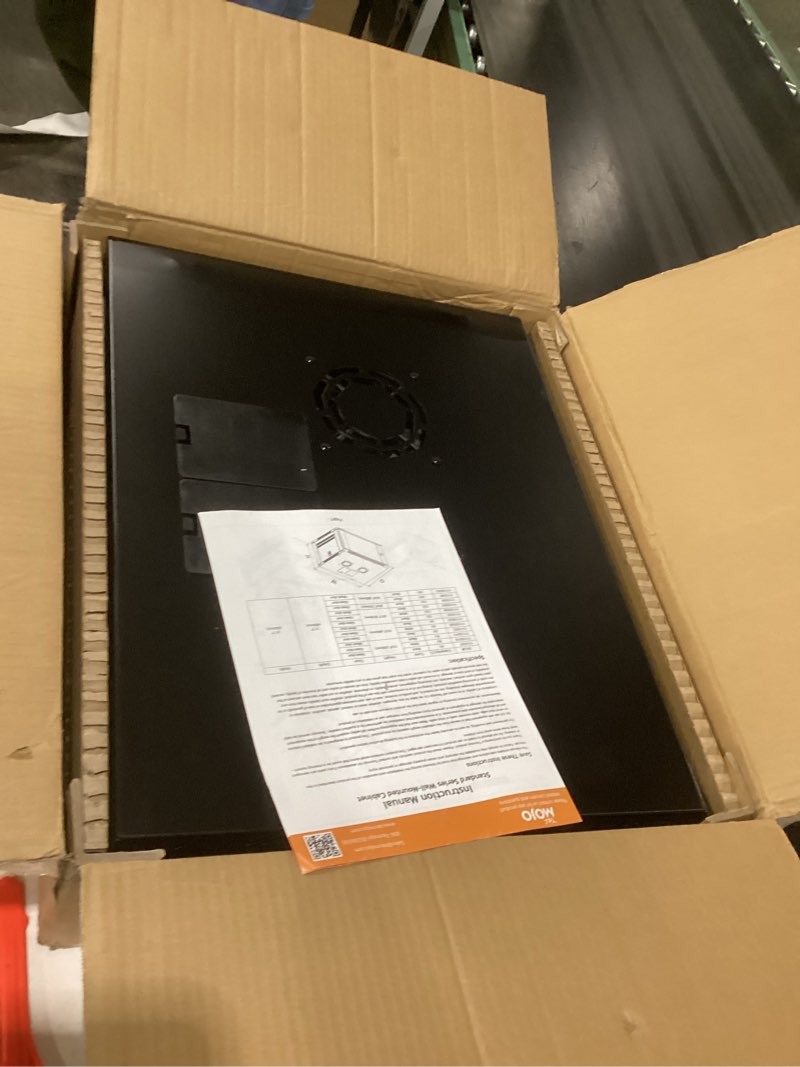 Condition photo showing Good Condition for tecmojo 9u wall mount server cabinet it network rack enclosure lockable door and side panels black,cooling fan, glass door, 17.7inch depth,for 19” it equipment, a/v devices 9u/glass door/black