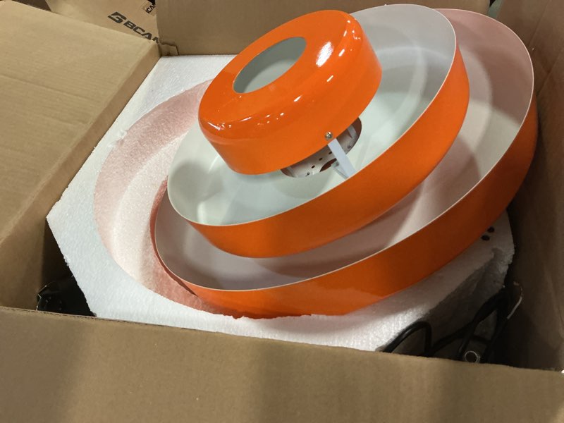 Condition photo showing Good Condition for Vintage Hanging Light Mid Century Modern Chandelier Ceiling Light, Orange Metal Shade, Large Diameter 17.7", Pendant Lights for Dining Room Living Room Orange, Large