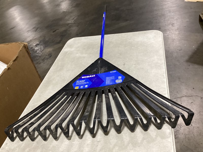 Condition photo showing As Is for kobalt 30-in plastic lawn and leaf rake with fiberglass handle