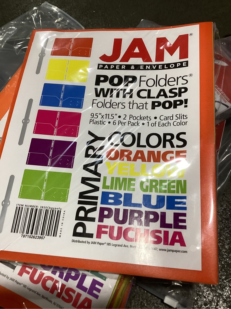 Condition photo showing Good Condition for jam 6pk pop 2 pocket school presentation plastic folders with prong fasteners primary colors: multicolor, 100 sheet capacity