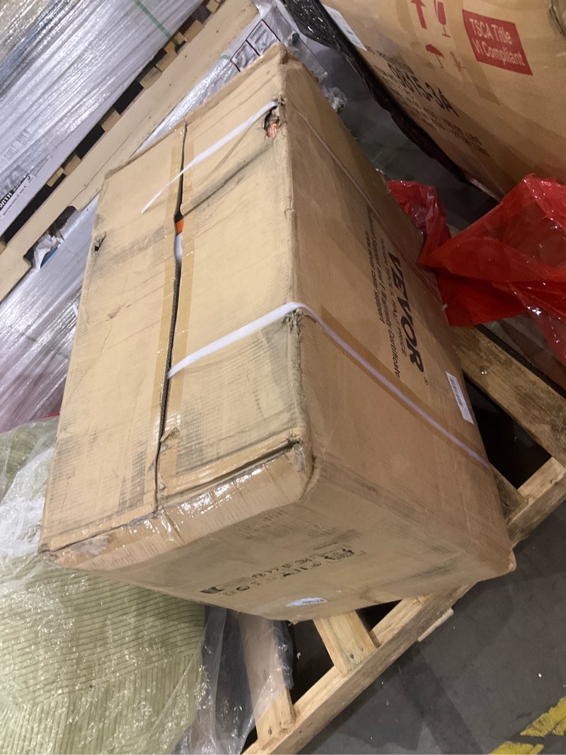 Condition photo showing As Is for VEVOR Battery Powered 15 Gallon Garden Weed Sprayer with Wheeled Cart, 126FT Hose with Reel, 8 Nozzles, 2 Wands with Lock Trigger, 0-90PSI, 5-6h Spray Time, Wide Mouth Lid, Rotating Wheels with Brake 15 Gal Sprayer with Wheels