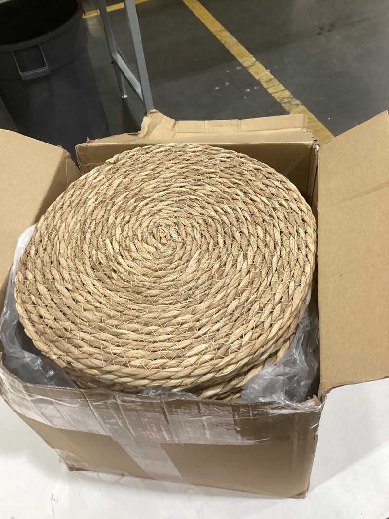 Condition photo showing As Is for elcoho 40 pieces round woven placemats 12 inch boho rattan placemats farmhouse braided place mats woven plate chargers rustic wicker table mats for dining table 40 12 inch