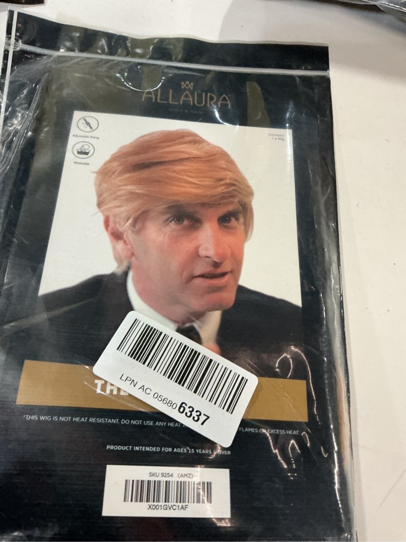 Condition photo showing New/Like New for ALLAURA Iconic Blonde Comb-Over Wig – Funny Costume Hairpiece for Adults – Realistic Halloween & Party Wig for Men & Women – Ideal for Costumes, Cosplay, Events, and Skits Funny Blonde Comb-over Wig