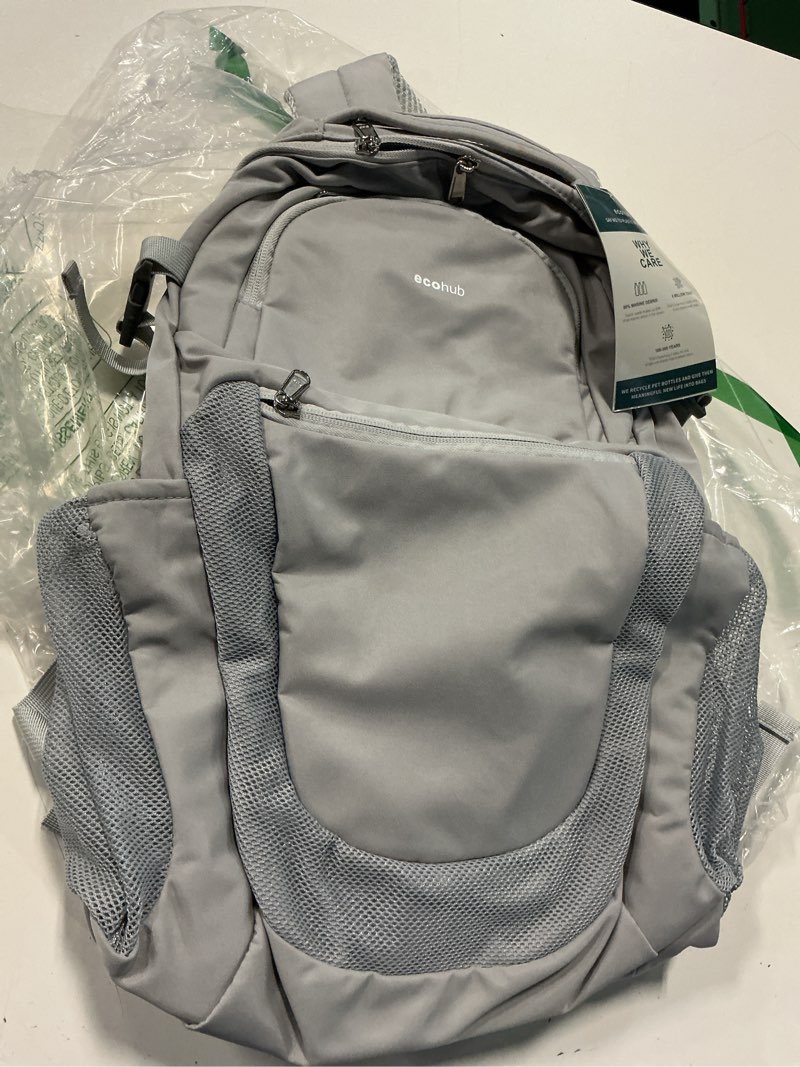 Condition photo showing New/Like New for ecohub travel backpack for women, 17.3 inch suspended laptop backpack, fashion water-resistant college computer bookbag, 28l personal item bag with 12 pockets for causal, work, grey grey slim 18" height