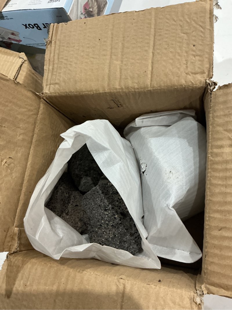 Condition photo showing As Is for 2.2-6.1 inches natural black lava rock, 4 pcs small aquarium rocks for aquascaping, terrariums, reptile tanks & aquarium décor
