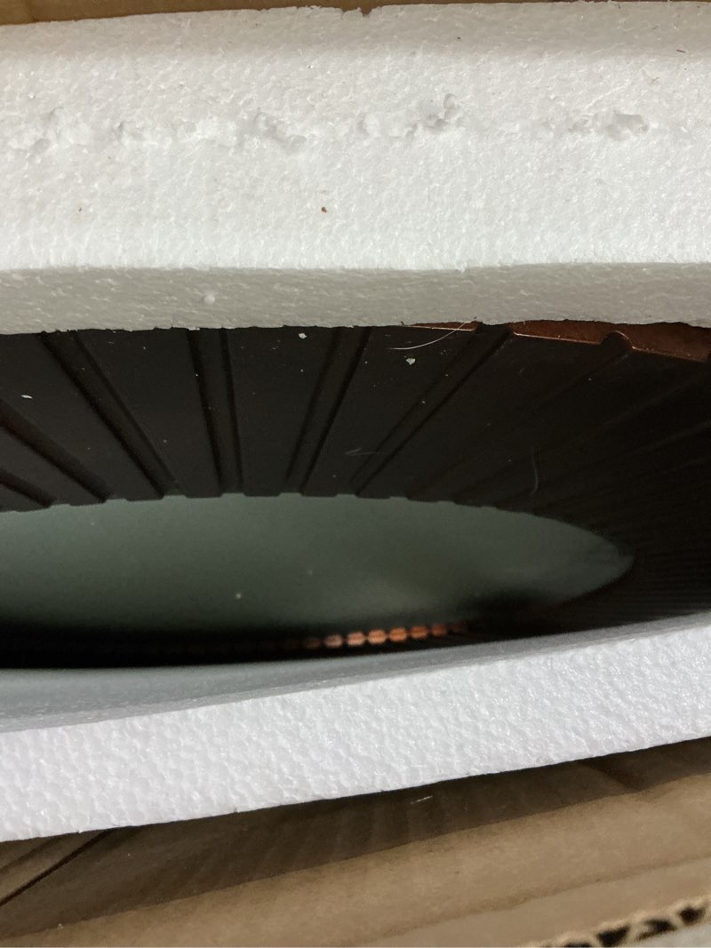 Condition photo showing Good Condition for Chende 30'' Round Mirror with Wood Frame, Large Decorative Mirror for Wall, Farmhouse Bathroom Mirror with Bronze Groove Finish for Living Room, Entryway, Bedroom Bronze 30"L x 30"W