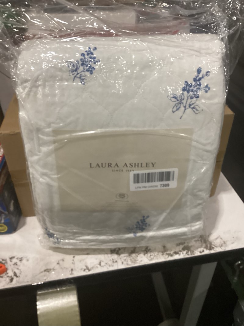 Condition photo showing New/Like New for laura ashley home - queen quilt set, reversible cotton bedding with matching shams, pre-washed home decor for added softness (flora blue, queen) queen flora blue