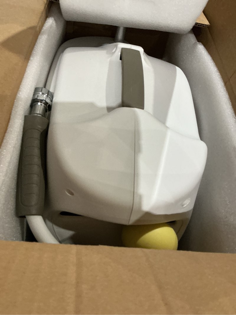 Condition photo showing Good Condition for retractable garden hose reel, 1/2 inch 75+6 feet, heavy-duty wall-mounted water hose reel, spring-powered automatic rewind, locks at any length