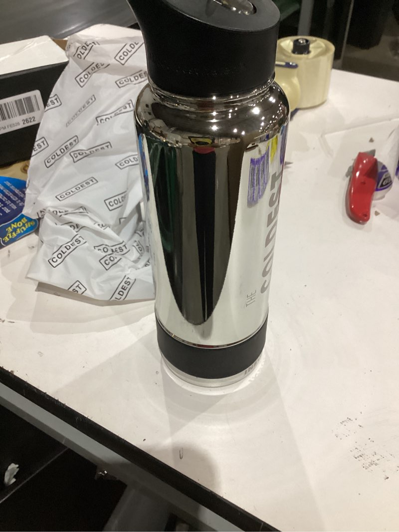 Condition photo showing As Is for coldest insulated water bottle with straw lid - stainless steel metal insulated bottle for men & women (silver reflections, 40 oz) 40 oz silver reflections