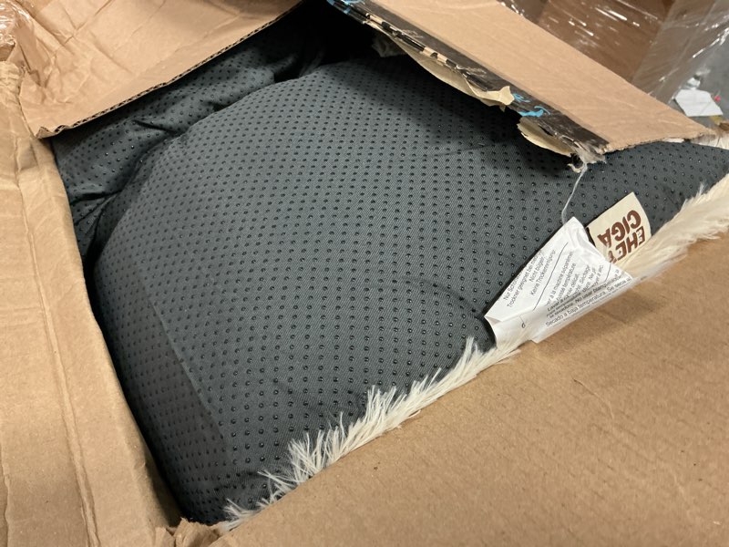 Condition photo showing As Is for eheyciga fluffy dog crate bed for large dogs, plush faux fur crate pad, calming anti anxiety large dog bed, washable soft warm mat with non-slip bottom, ivory beige 35.4 x 23.6 ivory beige