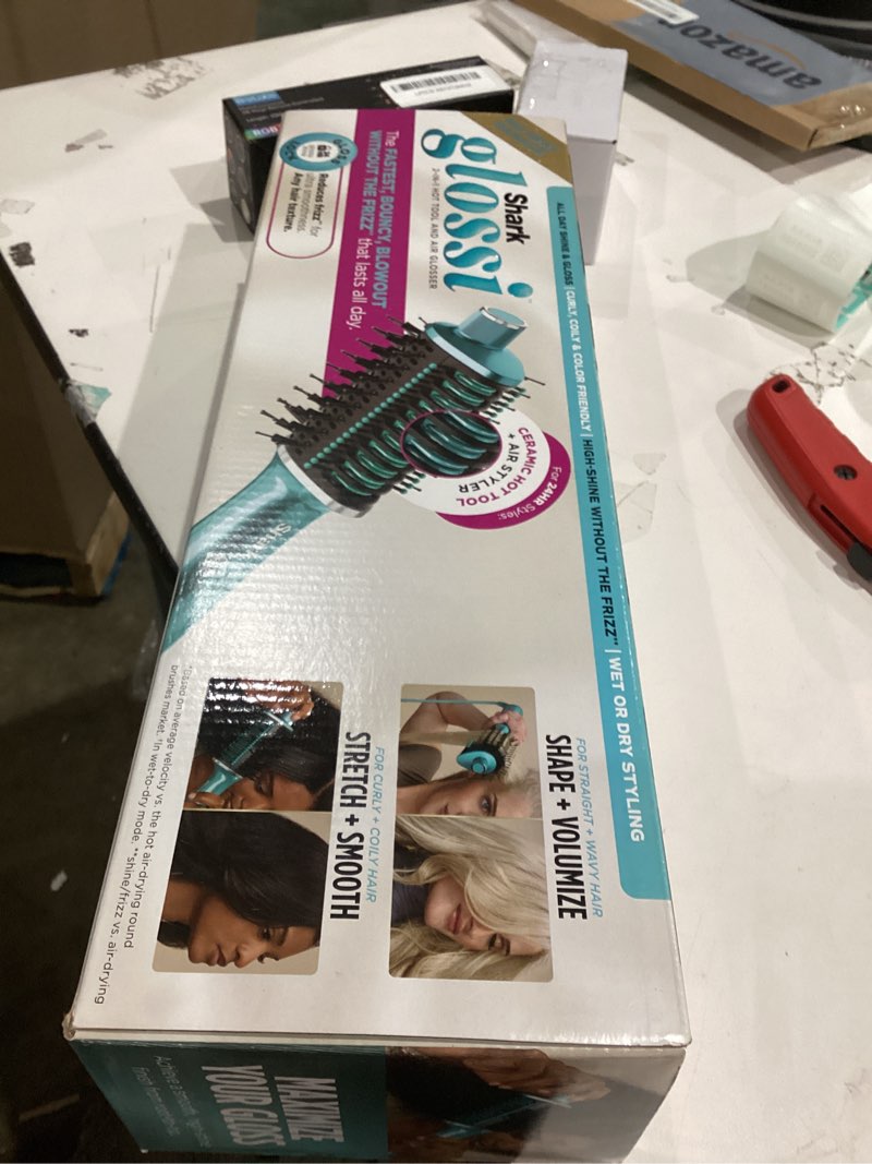 Condition photo showing New/Like New for Shark Glossi 2-in-1 Hot Tool and Air Glosser, Ultra-Fast, Ultra-Glossy Blowouts at-Home, Heat-Controlled Ceramic, Curly, Coily, and Color Friendly, Jewel Teal, HT302TL