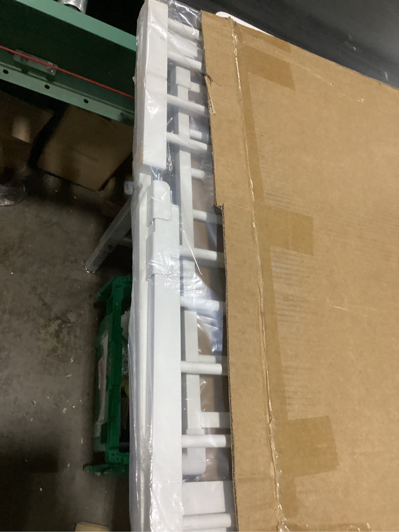 Condition photo showing As Is for babelio 36" tall baby gate, pressguard p7, 29-55" auto close pressure mounted dog gate for doorways & hallway, basics easy walk thru pet gate, extra wide metal child gate, white white 36"tall 29"-55" wide