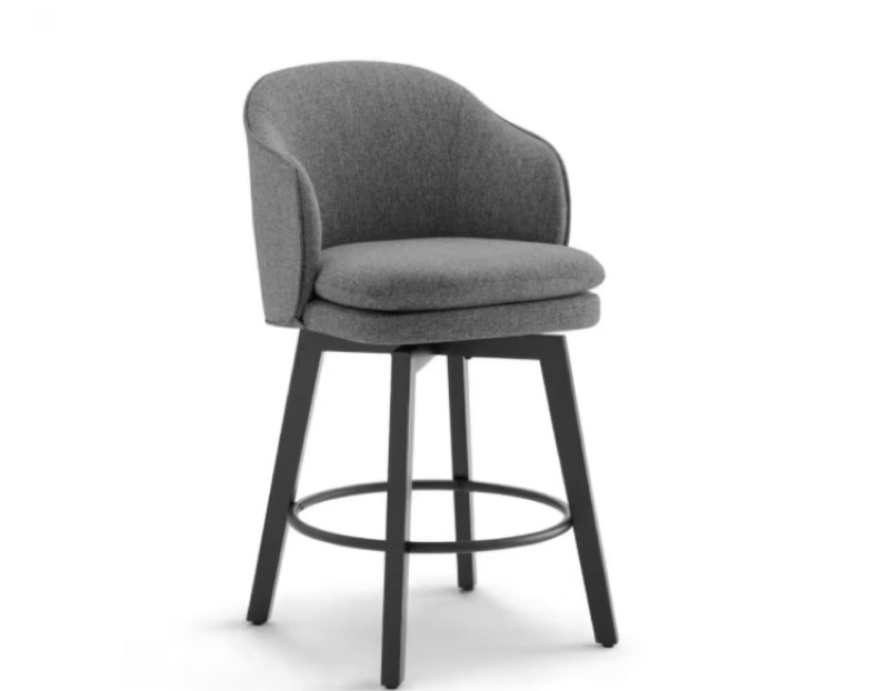 Zephyrine 26 in. Dark Grey Low Back Swivel Counter Height Bar Stool with Fabric Seat and Wood Frame